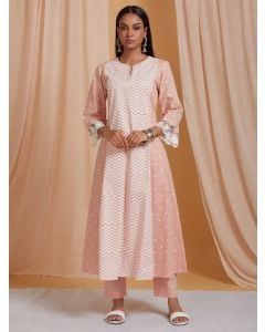 Pink Hand Block Printed Cotton Kurta with Pants- Set of 2