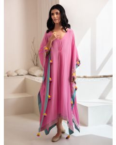 Pink Crepe Gota Work Kaftan