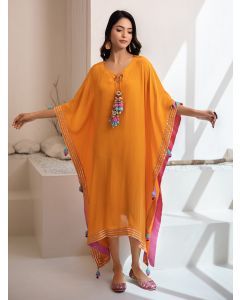 Orange Crepe Gota Work Kaftan