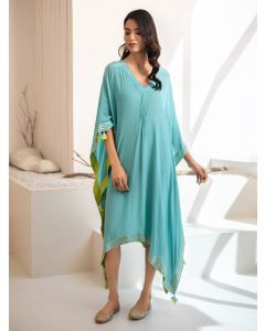 Sea Blue Crepe Gota Work Kaftan