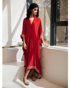 Red Crepe Gota Work Kaftan