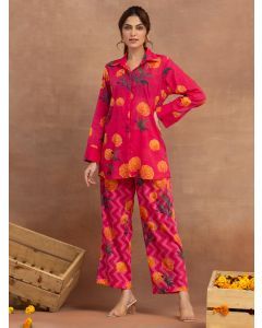 Pink Printed Cotton Co-ord Set- Set of 2