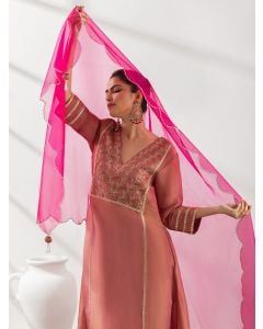 Pink Embroidered Tissue Suit- Set of 3
