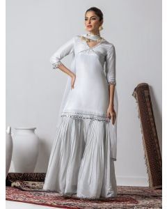 Silver Lace Work Gharara Suit - Set of 3