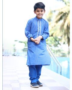 Blue Cotton Lurex Kurta with Pants- Set of 2