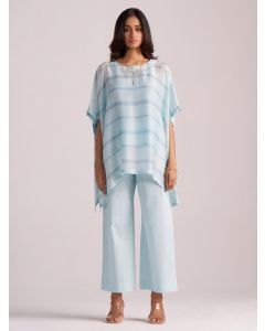 Blue Printed Organza Silk Co-ord Set- Set of 2