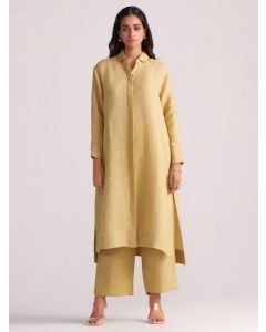 Yellow Linen Kurta with Palazzo- Set of 2