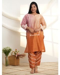 Multicolor Ombre Dyed Chanderi Silk Hand Embroidered Kurta with Salwar - Set of 2