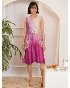 Multicolor Ombre Dyed Chanderi Silk Hand Embroidered Dress