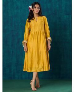 Yellow Lace Chanderi Dress