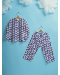 Blue Hand Block Printed Cotton Mulmul Unisex Lounge Wear- Set of 2