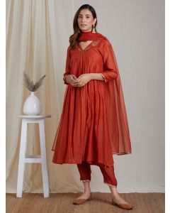 Rust lace Organza Dupatta