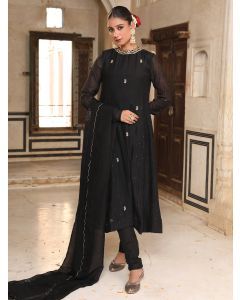 Black Hand Embroidered Silk Suit- Set of 3