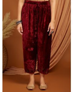 Maroon Embroidered Velvet Pants