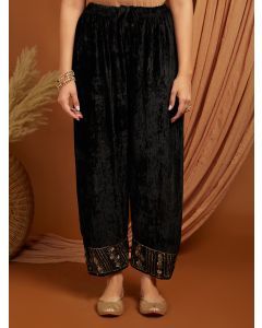 Black Embroidered Velvet Pants