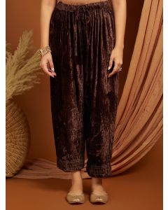 Brown Embroidered Velvet Pants