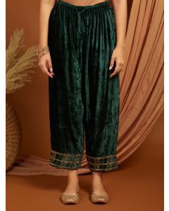 Green Embroidered Velvet Pants