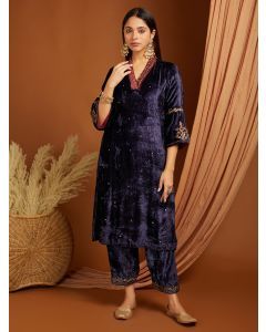 Violet Embroidered Velvet Kurta