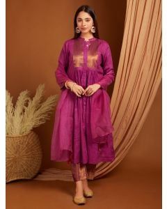 Purple Shimmer Linen Blend Suit - Set of 3