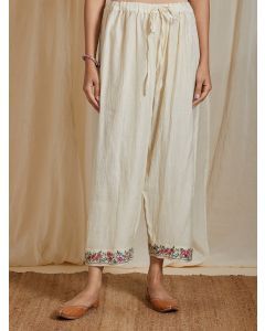 Off White Embroidered Cotton Pants