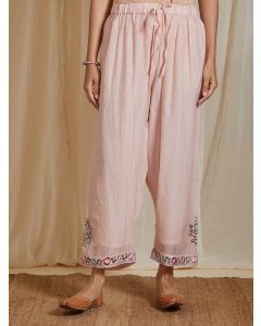 Peach Embroidered Cotton Pants