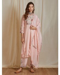 Peach Embroidered Chanderi Dupatta