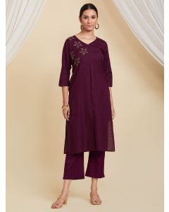 Purple Ajrakh Hand Block Printed Cotton Applique Work Kurta