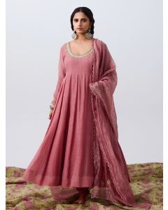 Pink Hand Embroidered Chanderi Mul Kurta