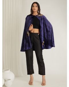 Navy Blue Hand Embroidered Velvet Cape