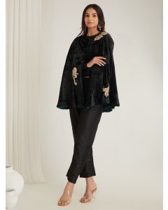 Black Hand Embroidered Velvet Cape