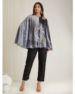 Grey Hand Embroidered Velvet Cape