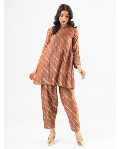 Brown Banarasi Woven Silk Kurta with Salwar- Set of 2