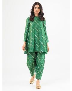 Green Banarasi Woven Silk Kurta with Salwar- Set of 2