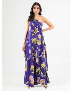 Blue Printed Silk Hand Embroidered Kurta with Pants- Set of 2