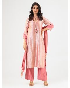 Pink Banarasi Woven Silk Suit- Set of 3