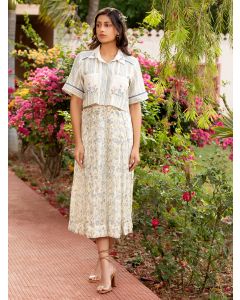 Off White Hand Embroidered Cotton Silk Printed Co-ord Set- Set of 2