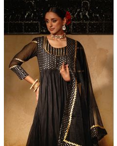 Black Gota Work Organza Viscose Dupatta