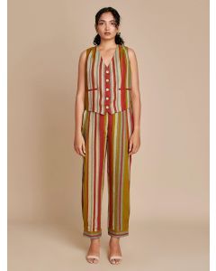 Multicolor Striped Linen Co-ord Set - Set of 2