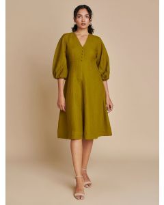 Mehndi Green Linen Dress