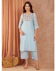 Sky Blue Embroidered Cotton Pants