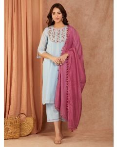 Pink Embroidered Chanderi Dupatta