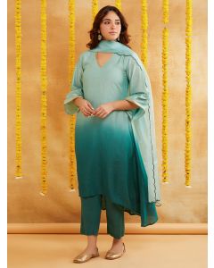 Green Ombre Dyed Chanderi Suit- Set of 3