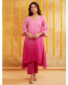 Pink Ombre Dyed Chanderi Kurta with Pants- Set of 2