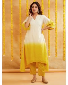 Yellow Ombre Dyed Chanderi Kurta with Pants- Set of 2