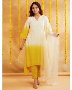 Yellow Ombre Dyed Chanderi Suit- Set of 3