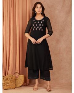 Black Embroidered Cotton Pants