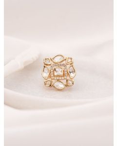 Gold Toned Handcrafted Brass Polki Ring