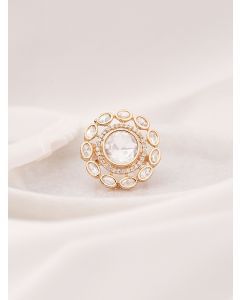 Gold Toned Handcrafted Brass Polki Ring