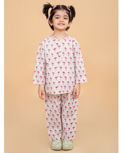 Pink Hand Block Printed Cotton Nightsuit- Set of 2