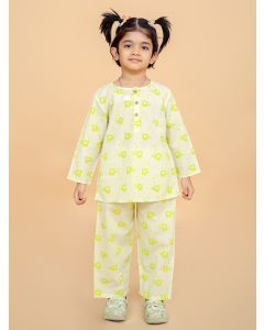 Light Green Hand Block Printed Cotton Nightsuit- Set of 2